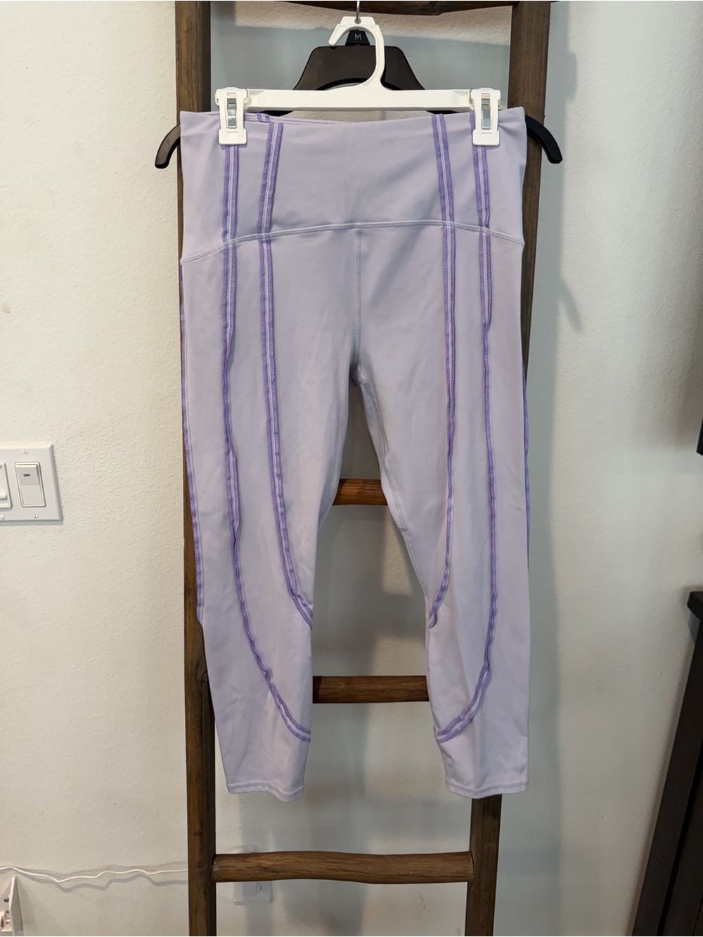 Fabletics Lilac Leggings with Purple Stitching